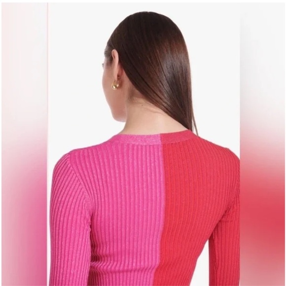 STAUD Two-Tone Pink and Red Long Sleeve Dress - Picture 7 of 14